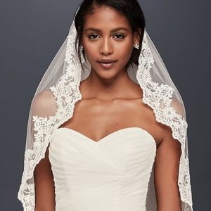 Ivory corded lace fingertip veil with sequins